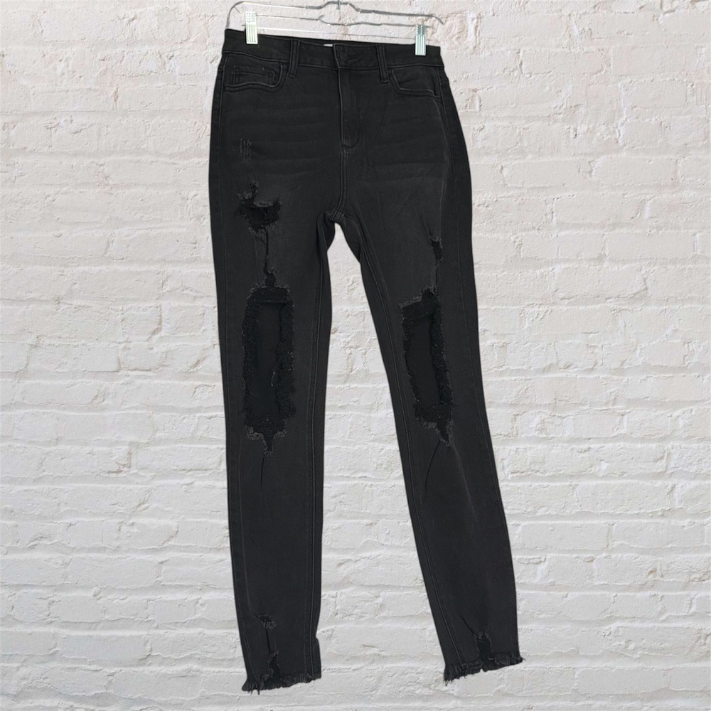 Cello Womens High Rise Distressed Skinny Jeans Black Ripped Frayed Hem Size 5
